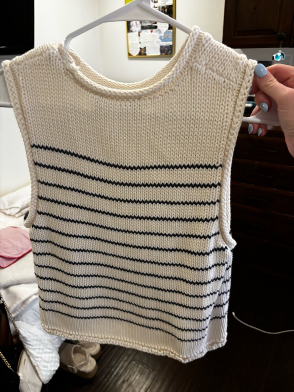 ZARA Striped Knit Sleeveless Sweater Vest - Cream with Black Stripes
